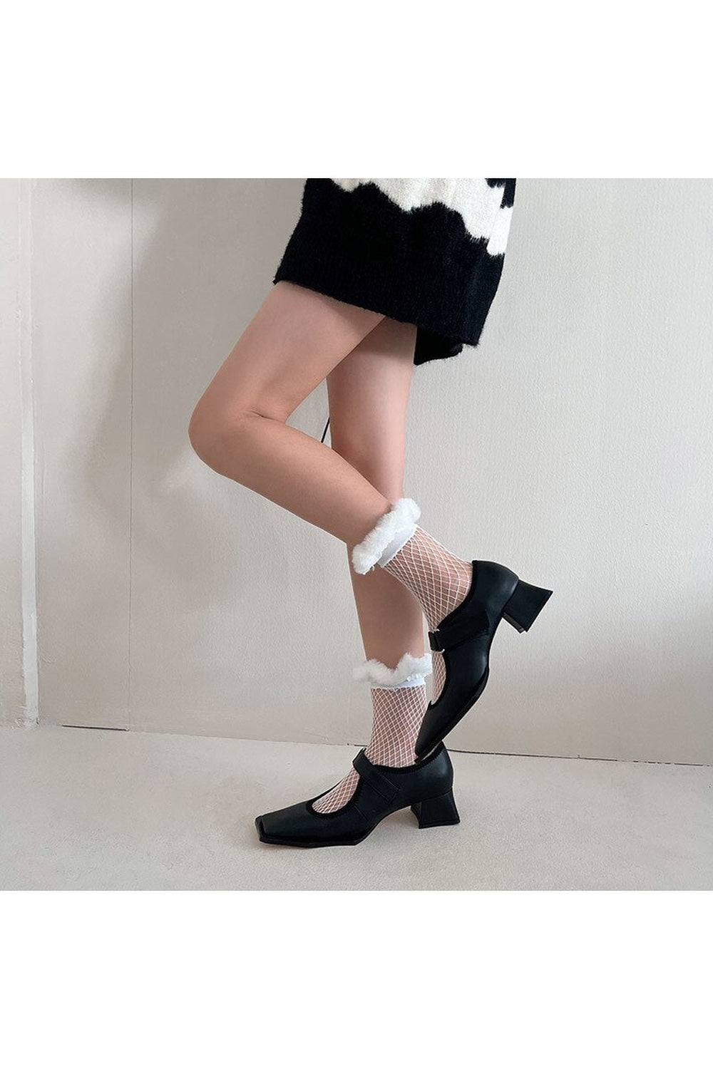 Furry Fishnet Party Socks White 1 Shoptery