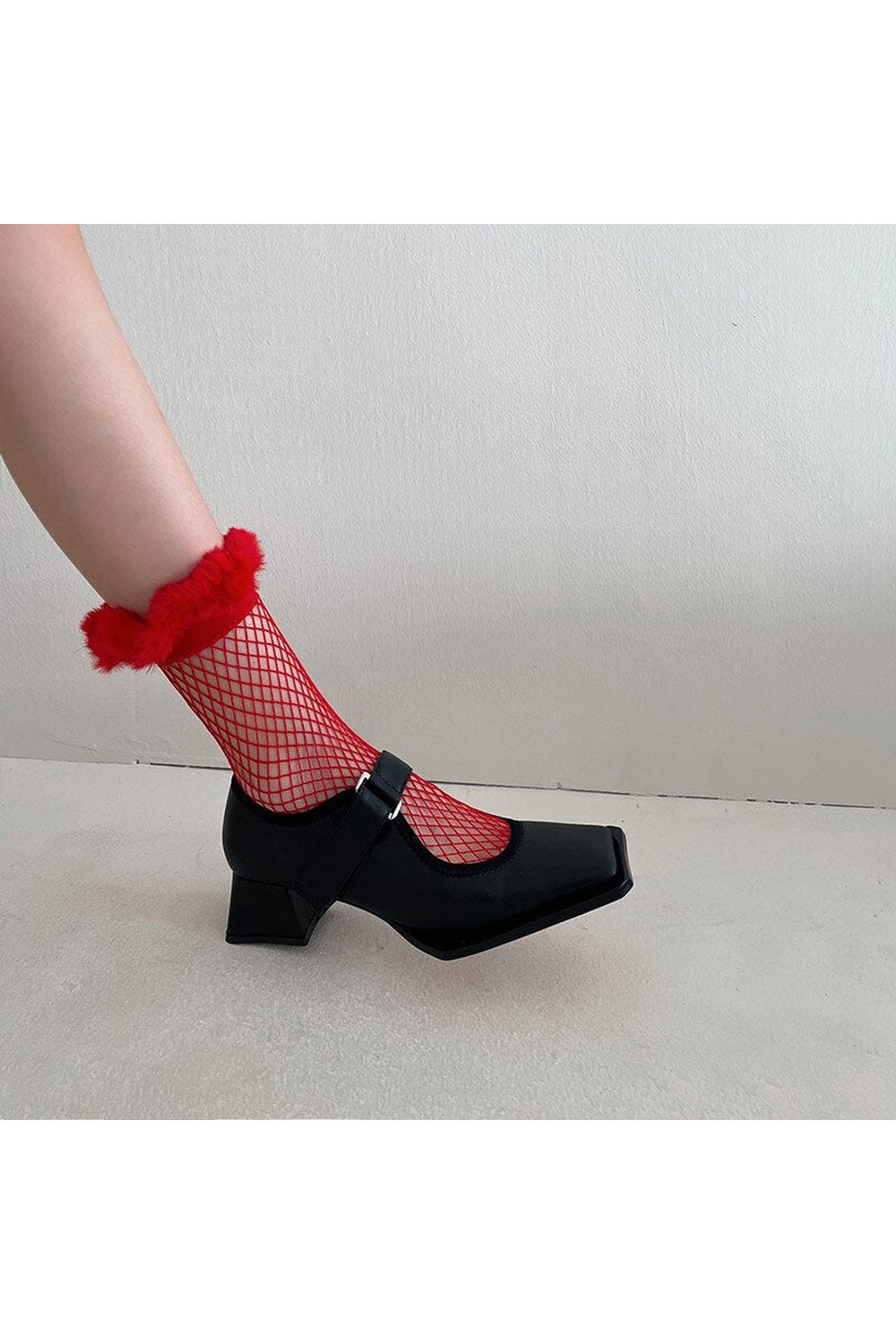Furry Fishnet Party Socks Red 1 Shoptery