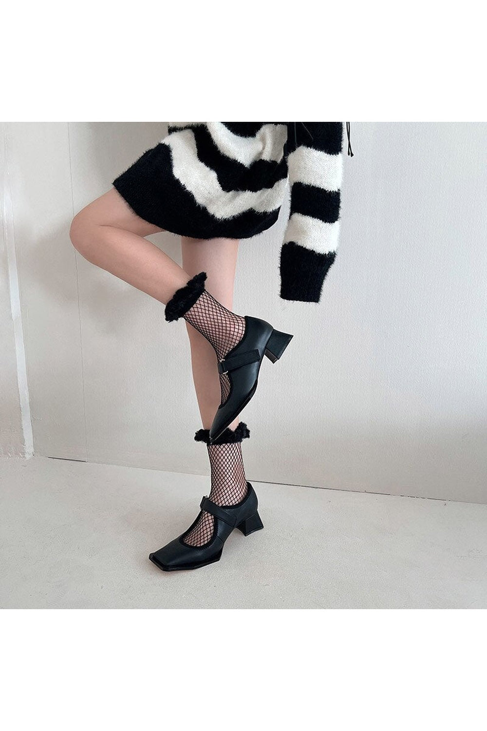 Furry Fishnet Party Socks Black 1 Shoptery