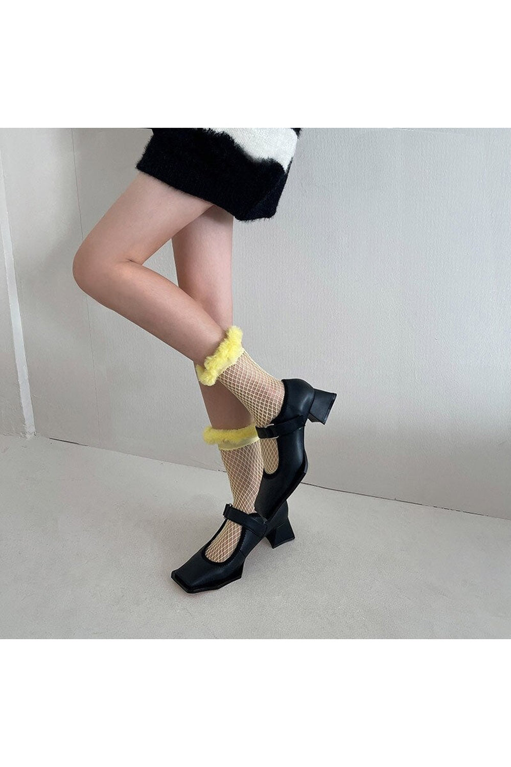 Furry Fishnet Party Socks Yellow Shoptery