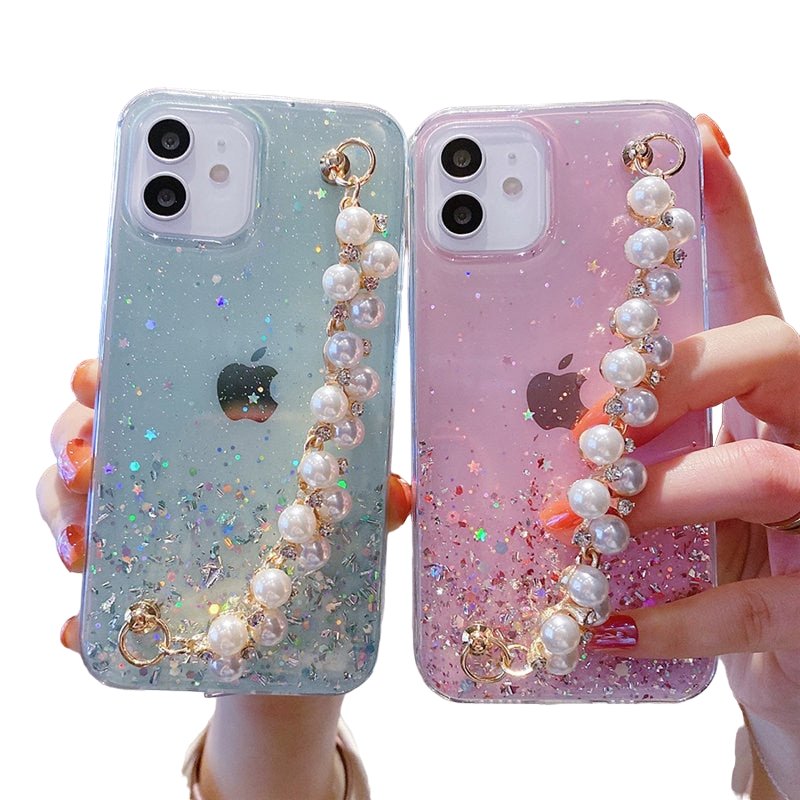 Glitter Wrist Chian Strap Case For iPhone 13 11 12 Pro Max - iPhone Cases
