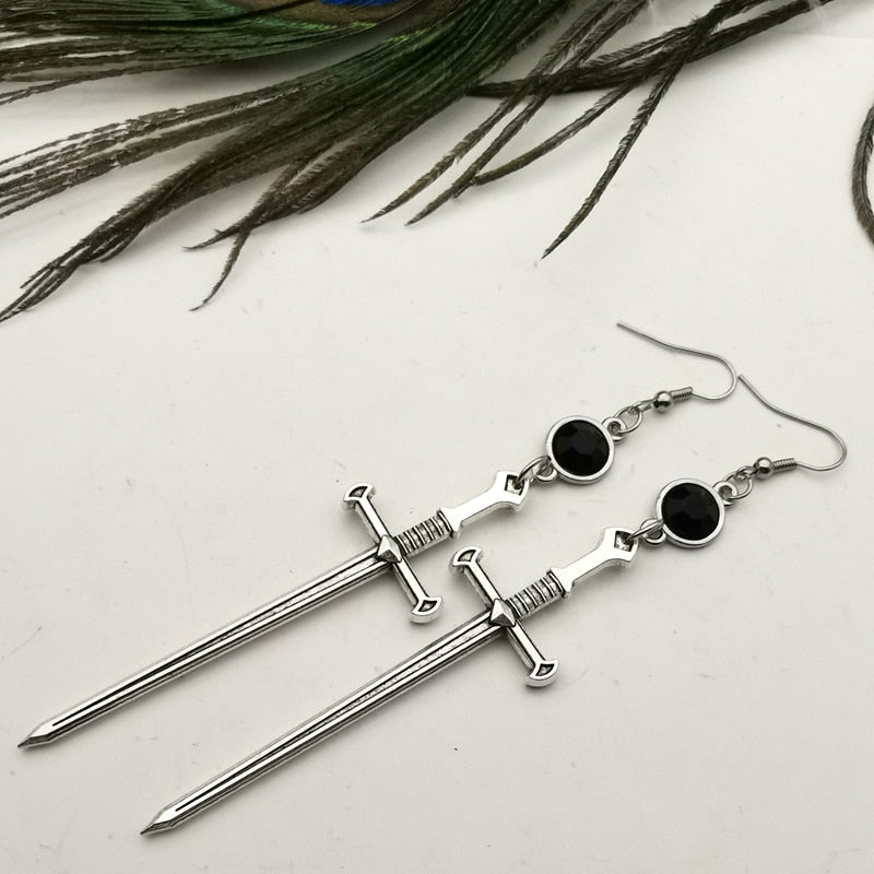 Goth Black Crystal Sword Earrings - Earrings