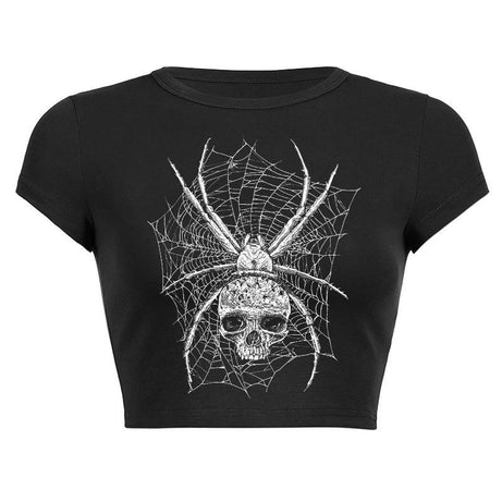 Goth Dark Punk Skull Print Crop Top - Crop Tops