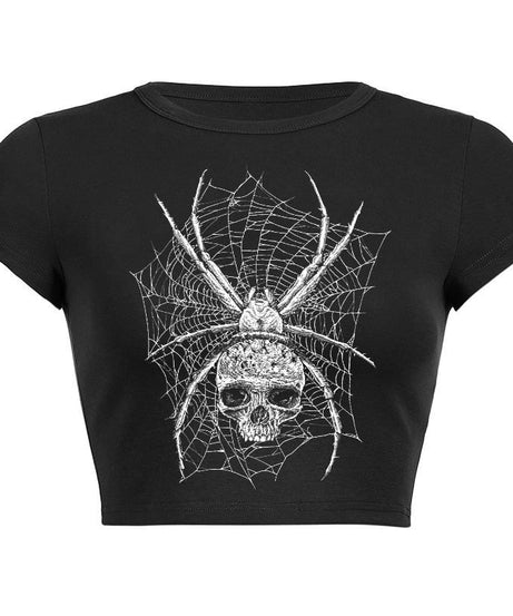 Goth Dark Punk Skull Print Crop Top - Crop Tops