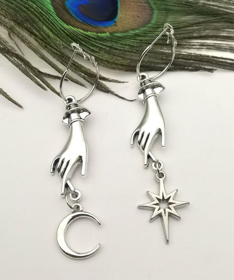 Goth Moons Stars Charm Earrings - Earrings