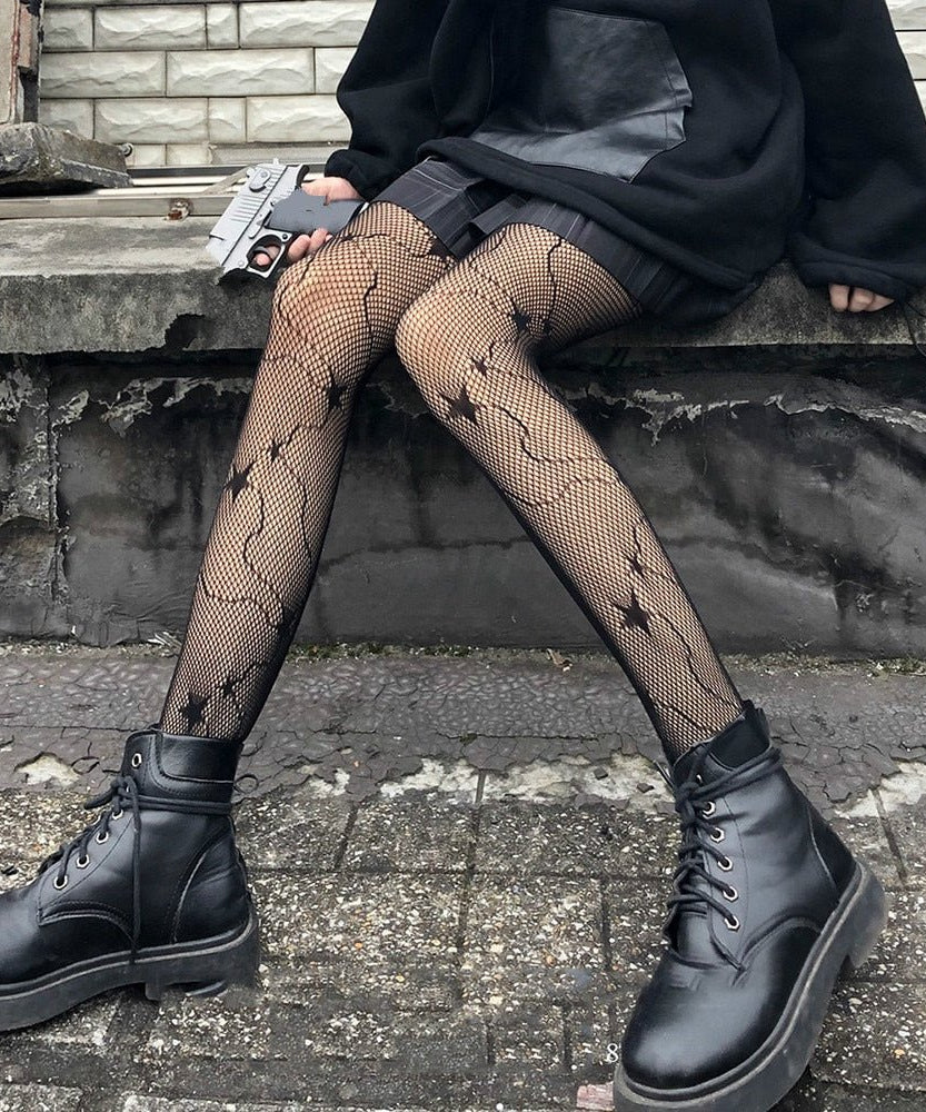 Goth Pointed Star Tights Fishnet - Fishnet Tights