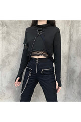 Goth Punk Hooded T-shirt BLACK Shoptery