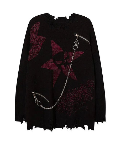 Goth Ripped Knitted Sweater - Sweaters