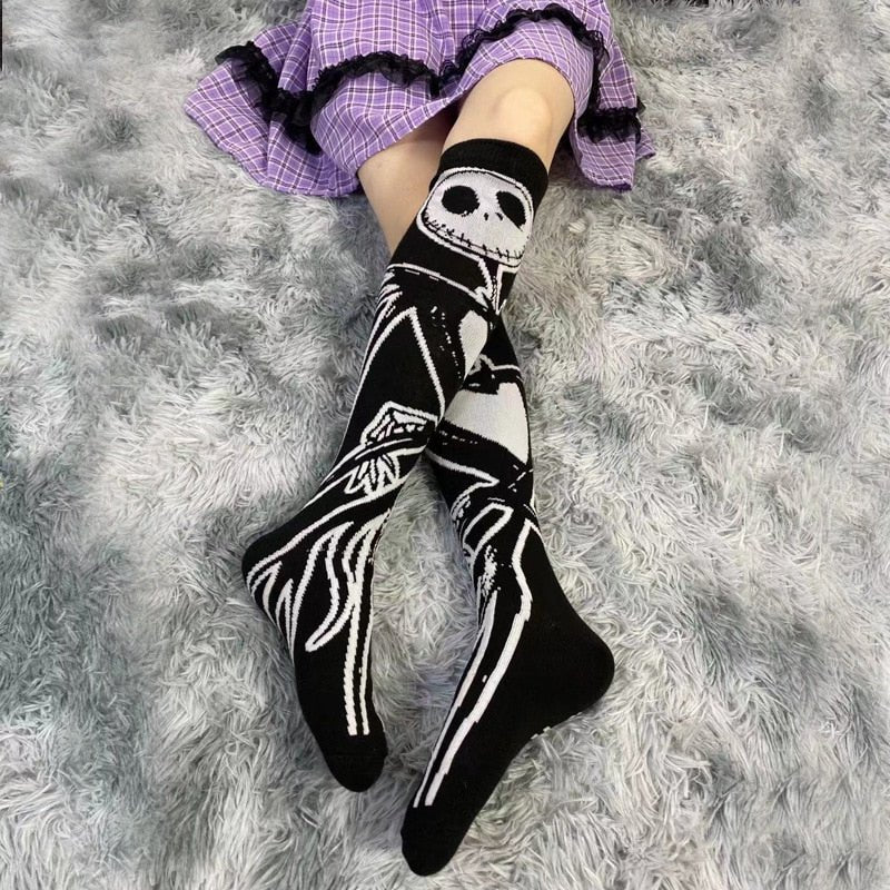 Goth Skeleton Pattern Knee Socks -