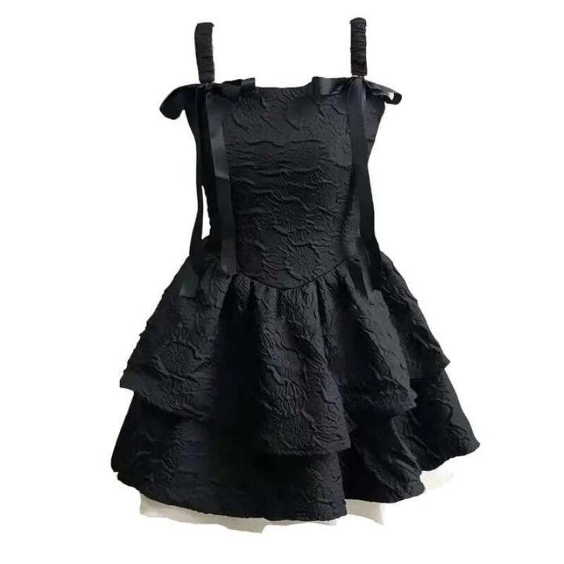 Goth Slip Fluffy Black Dress - Dresses