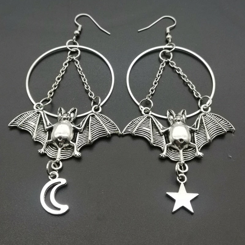 Goth Star and Bat Dangles Earrings - Earrings