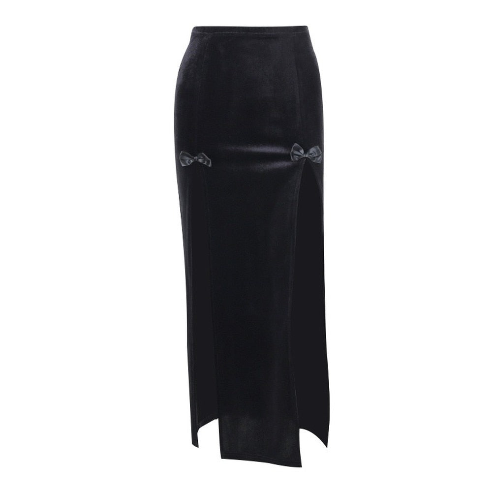 Goth Velvet Split Skirt - Skirts