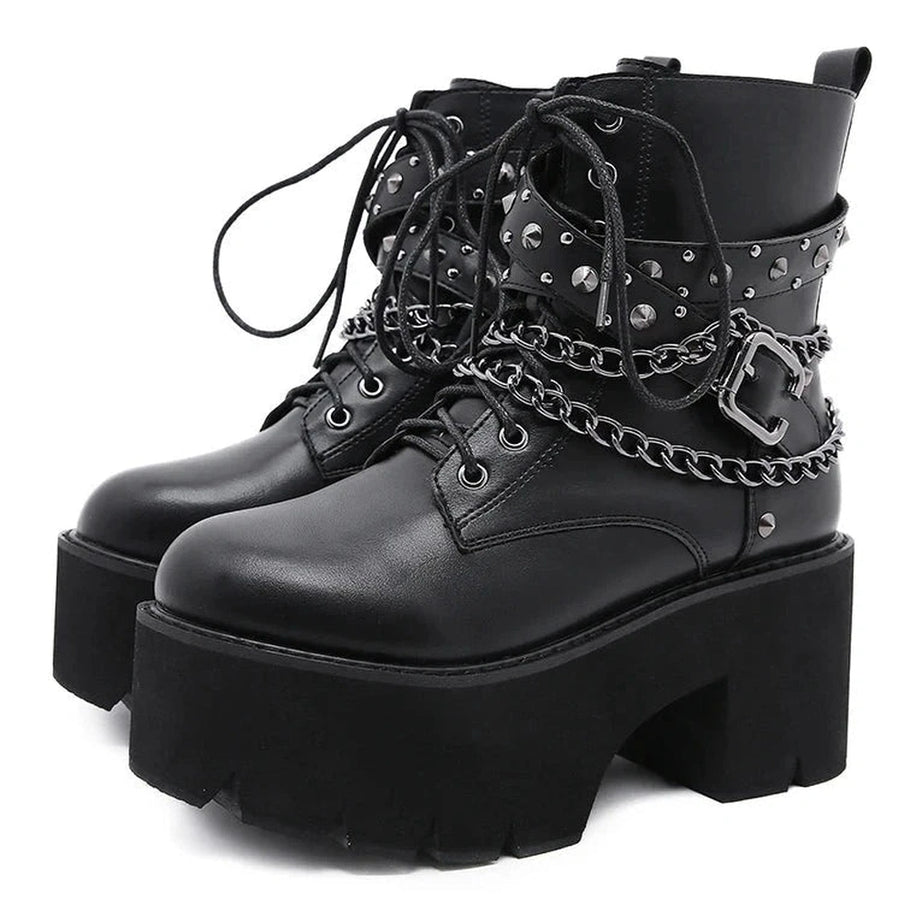 Alt Gothic Black Rivets Ankle Boots Shoptery