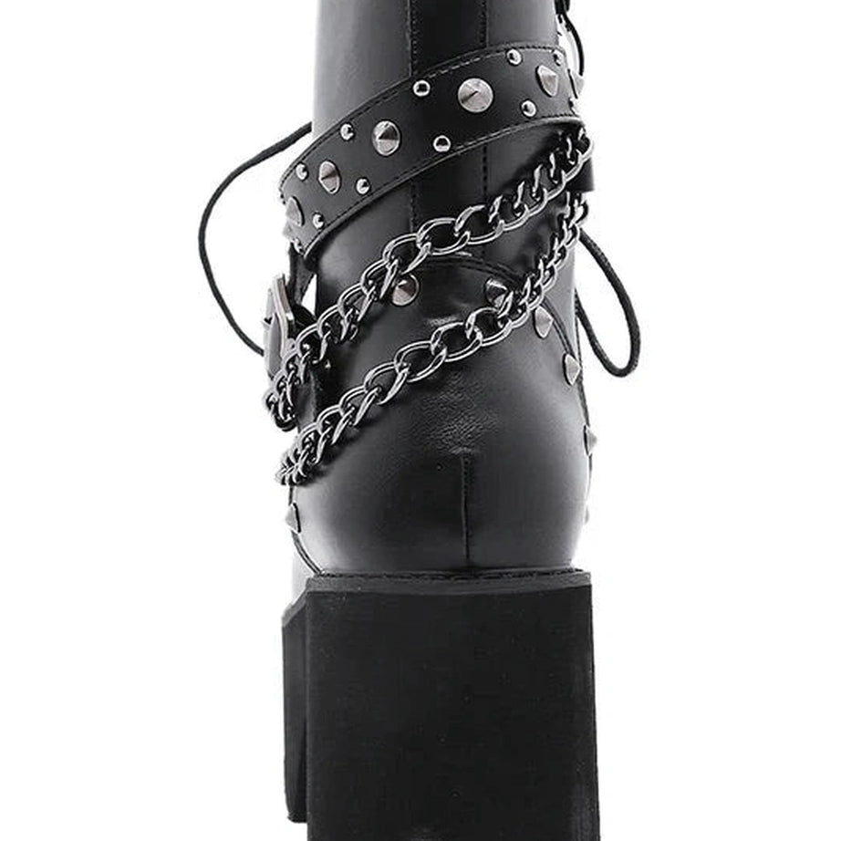 Alt Gothic Black Rivets Ankle Boots Shoptery