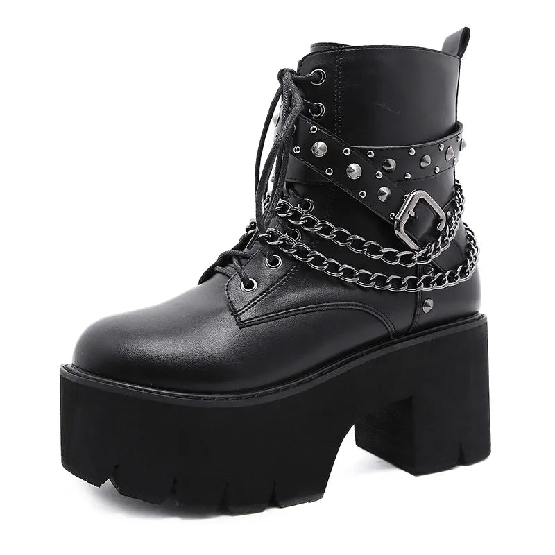 Gothic Black Rivets Ankle Boots -