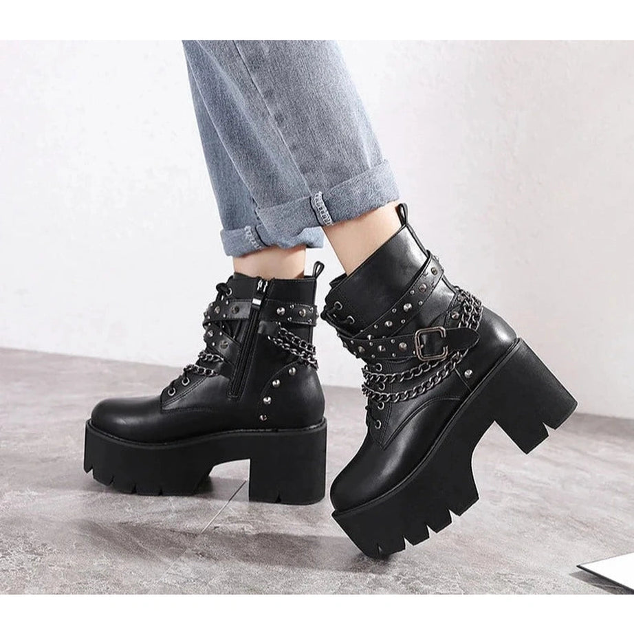 Alt Gothic Black Rivets Ankle Boots Shoptery