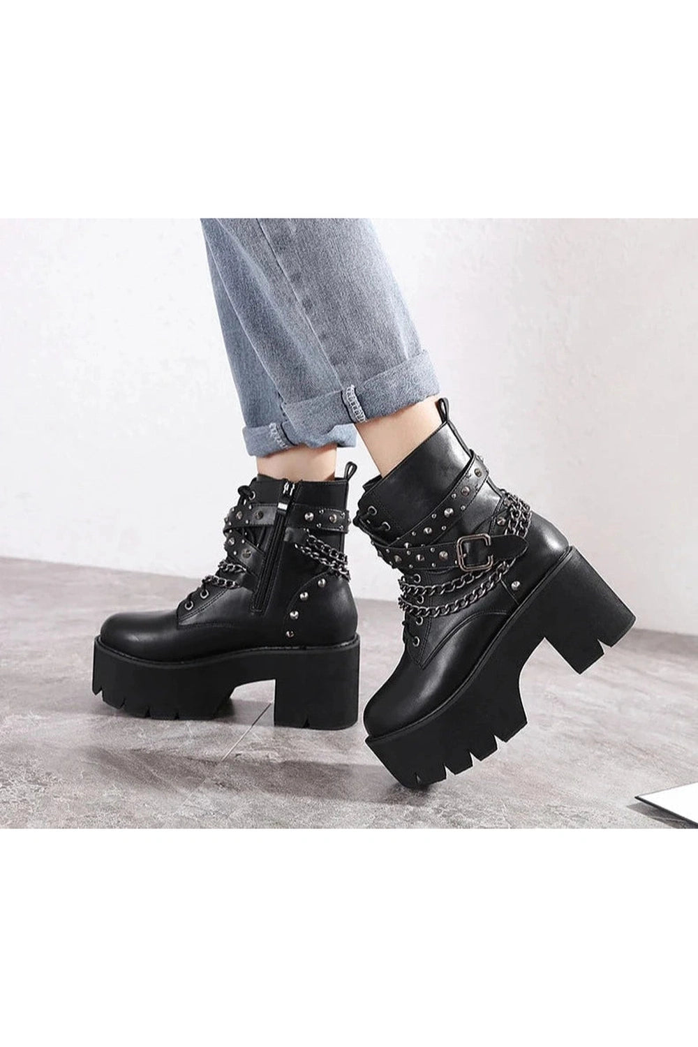 Alt Gothic Black Rivets Ankle Boots Shoptery