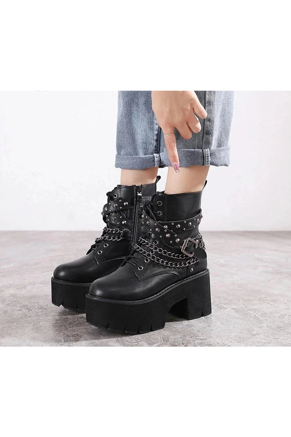 Alt Gothic Black Rivets Ankle Boots Shoptery