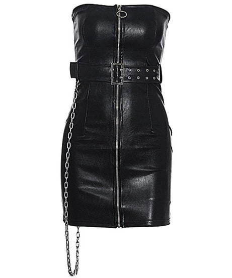 Gothic Bodycon Pu Dress - Dresses