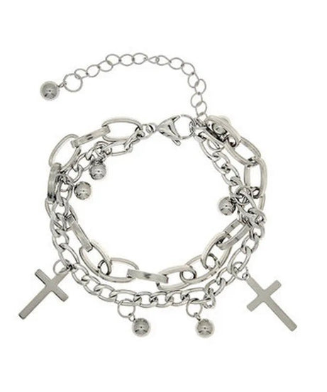 Gothic Cross Charm Layered Bracelet -
