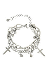 Alt Gothic Cross Charm Layered Bracelet Shoptery