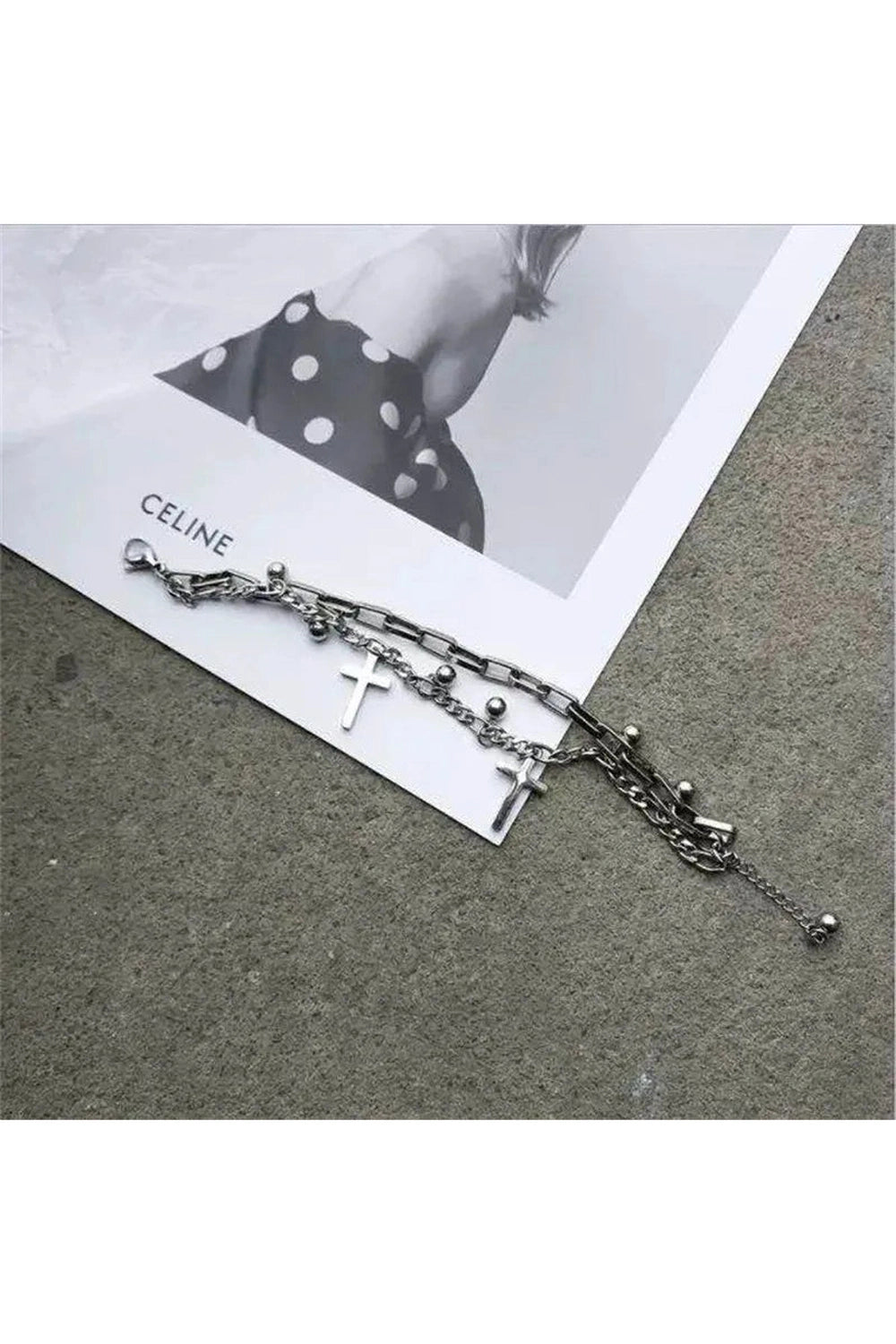 Alt Gothic Cross Charm Layered Bracelet Shoptery