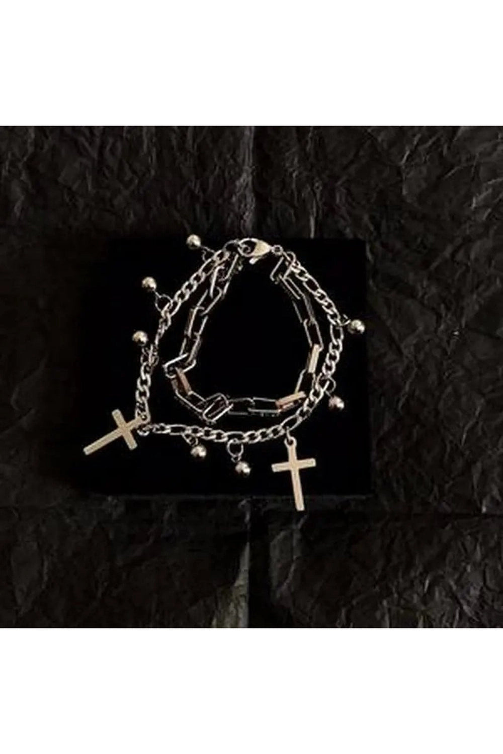 Alt Gothic Cross Charm Layered Bracelet Shoptery