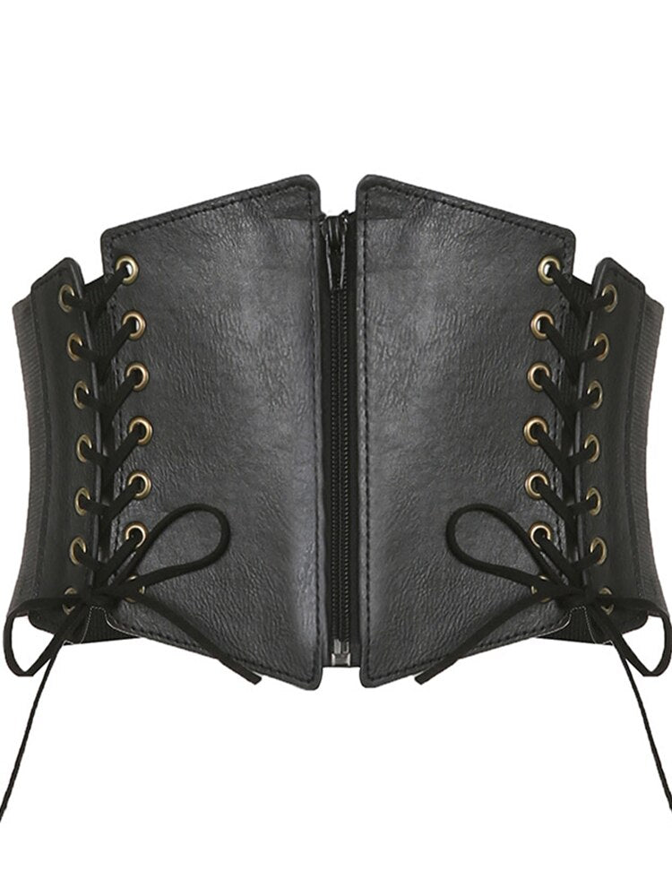 Gothic Faux Leather Corset - Corsets
