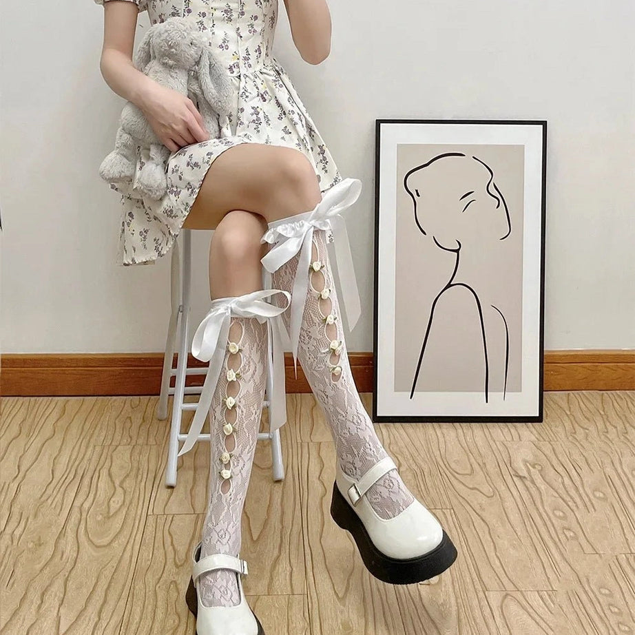 Coquette Lace Mesh Fishnet Knee Socks 8 One Size Shoptery