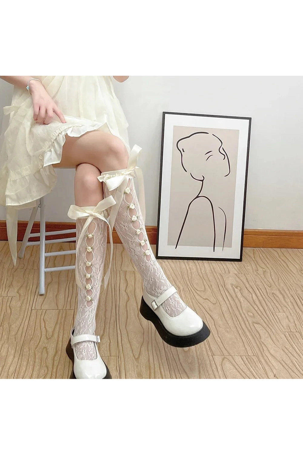 Coquette Lace Mesh Fishnet Knee Socks Shoptery