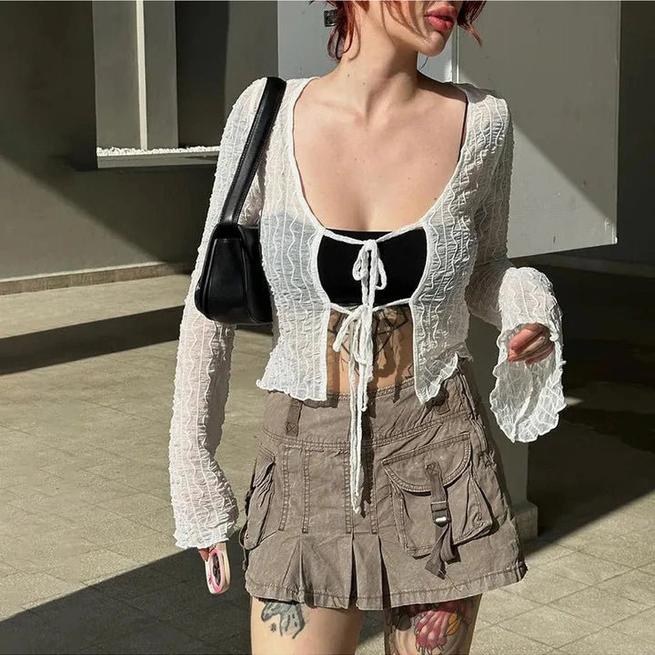 Alt Gothic Lace Up Blouse white Shoptery