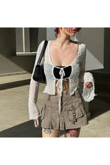 Alt Gothic Lace Up Blouse white Shoptery