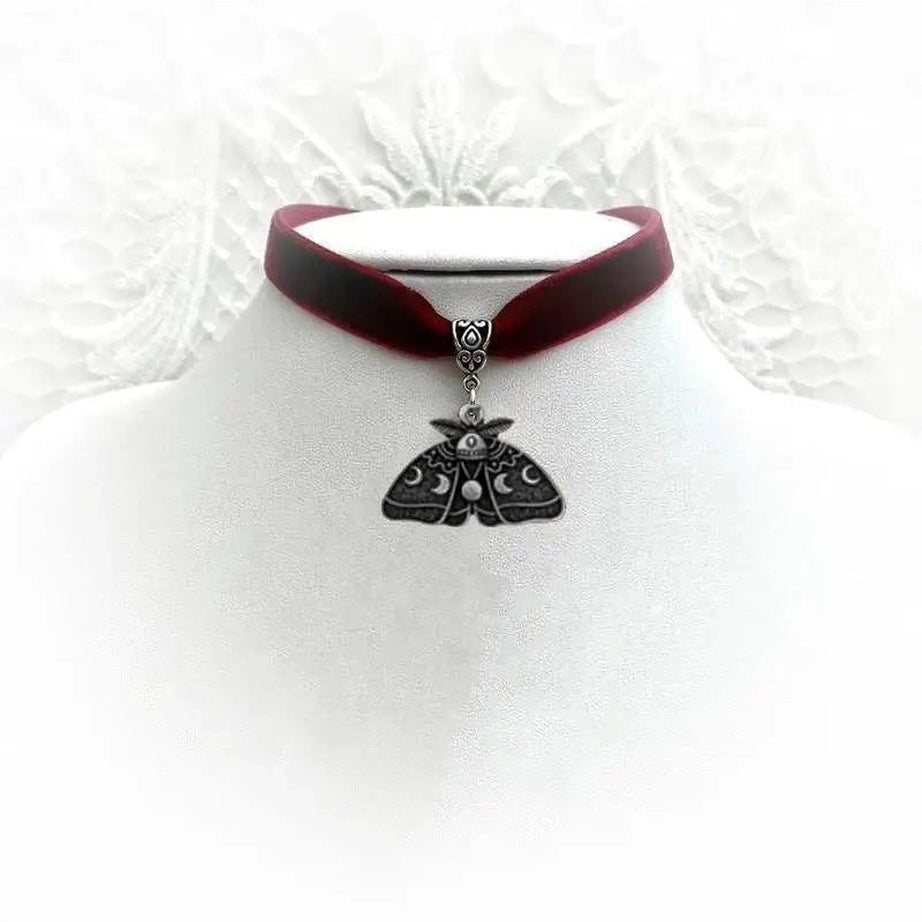 Edgy Gothic Luna Moth Black Bead Necklace Shoptery