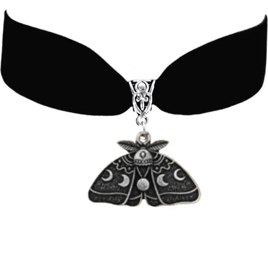 Edgy Gothic Luna Moth Black Bead Necklace Shoptery