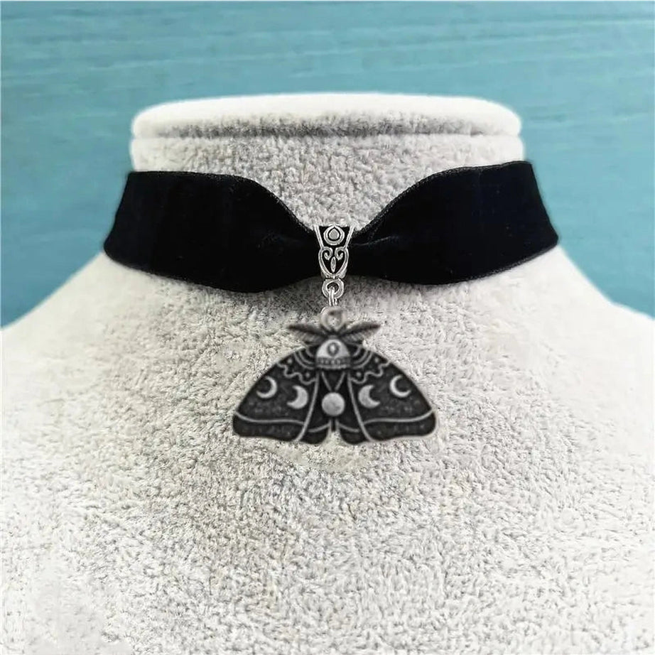 Edgy Gothic Luna Moth Black Bead Necklace B Shoptery