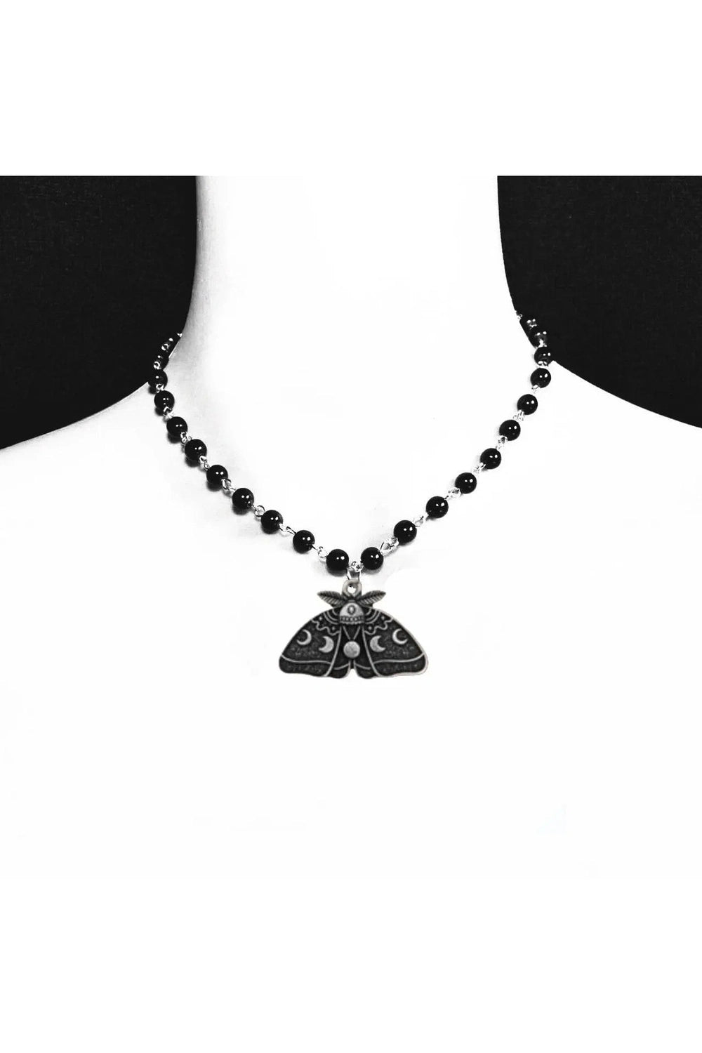 Edgy Gothic Luna Moth Black Bead Necklace Shoptery