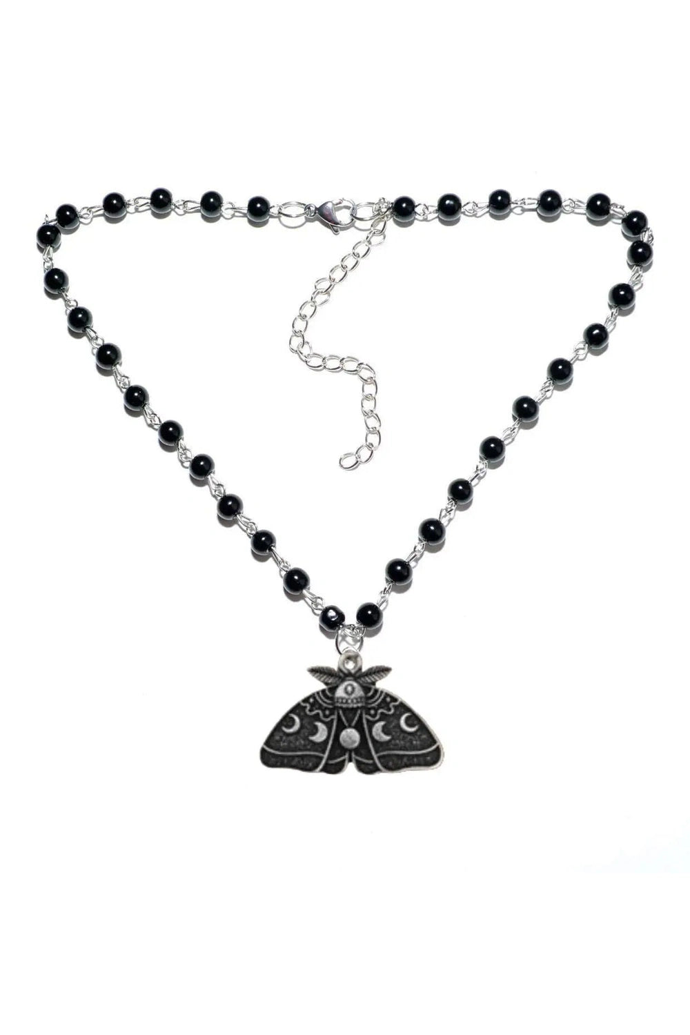 Gothic Luna Moth Black Bead Necklace -