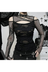 Alt Gothic Mesh Hole Fishnet Blouse Shoptery