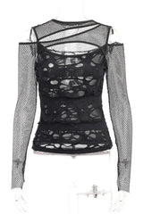 Alt Gothic Mesh Hole Fishnet Blouse black Shoptery