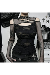 Alt Gothic Mesh Hole Fishnet Blouse Shoptery