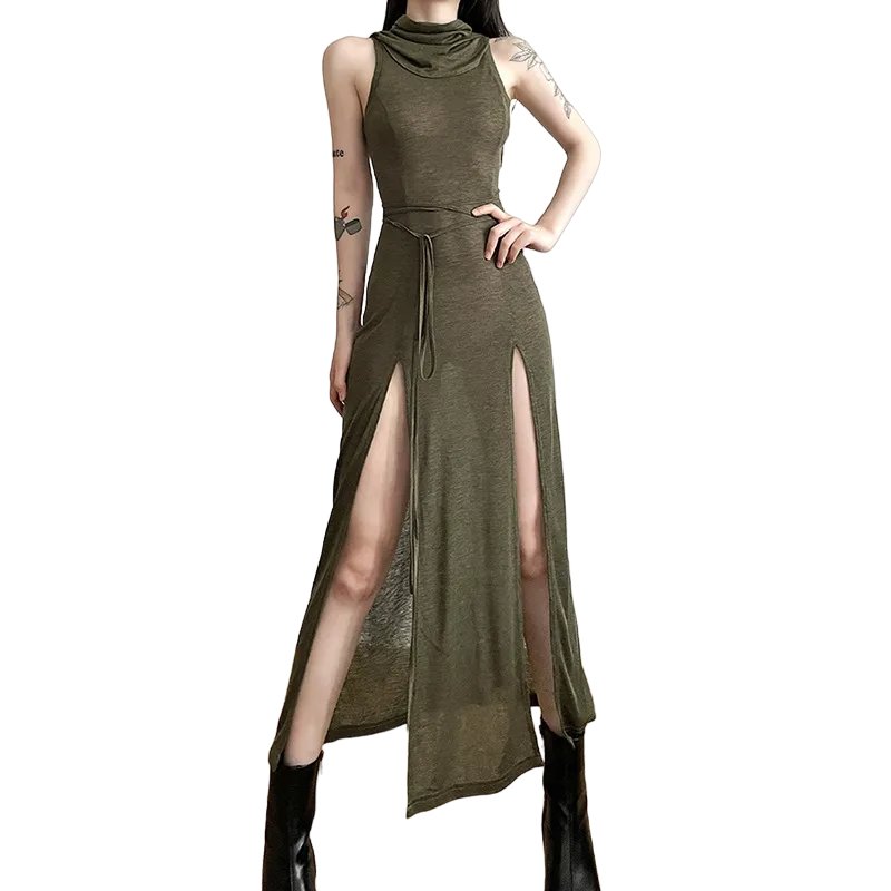 Gothic Punk Hollowed Midi Dress -