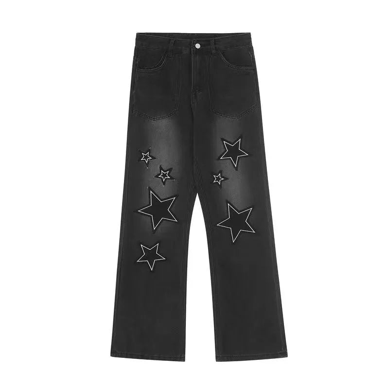 Gradient Star Embroidery Jeans - Jeans