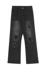 Y2k Acubi Gradient Star Embroidery Jeans Black Shoptery