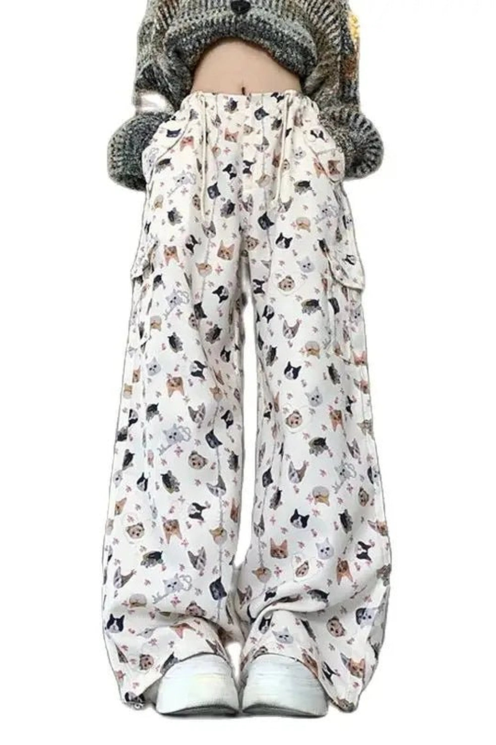 Kawaii Graffiti Wide Leg Suit Pants Beige Shoptery