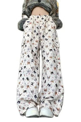 Kawaii Graffiti Wide Leg Suit Pants Beige Shoptery