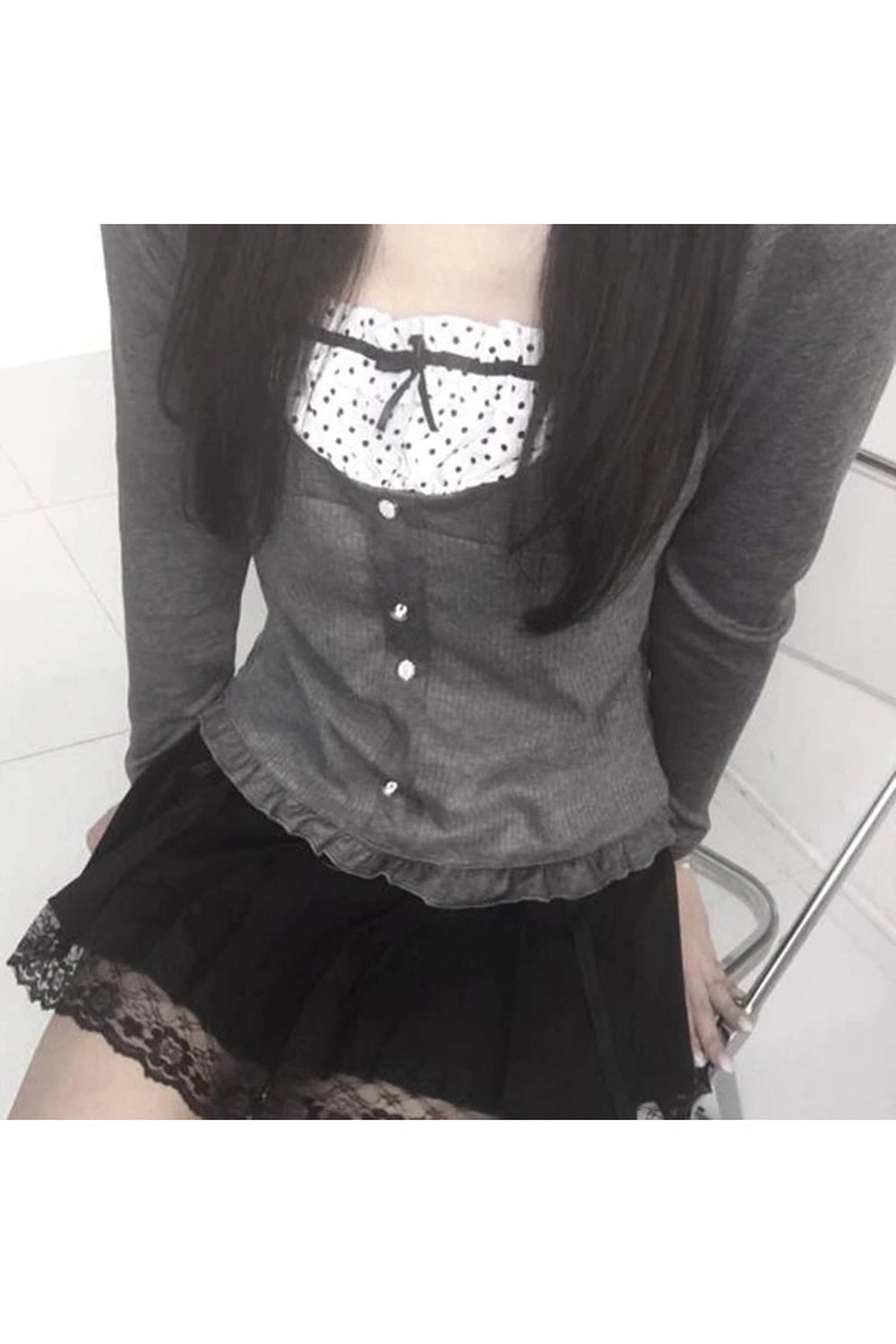 Acubi Graphite Glamour Ruffle Cardigan Shoptery