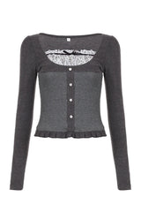 Acubi Graphite Glamour Ruffle Cardigan GRAY Shoptery
