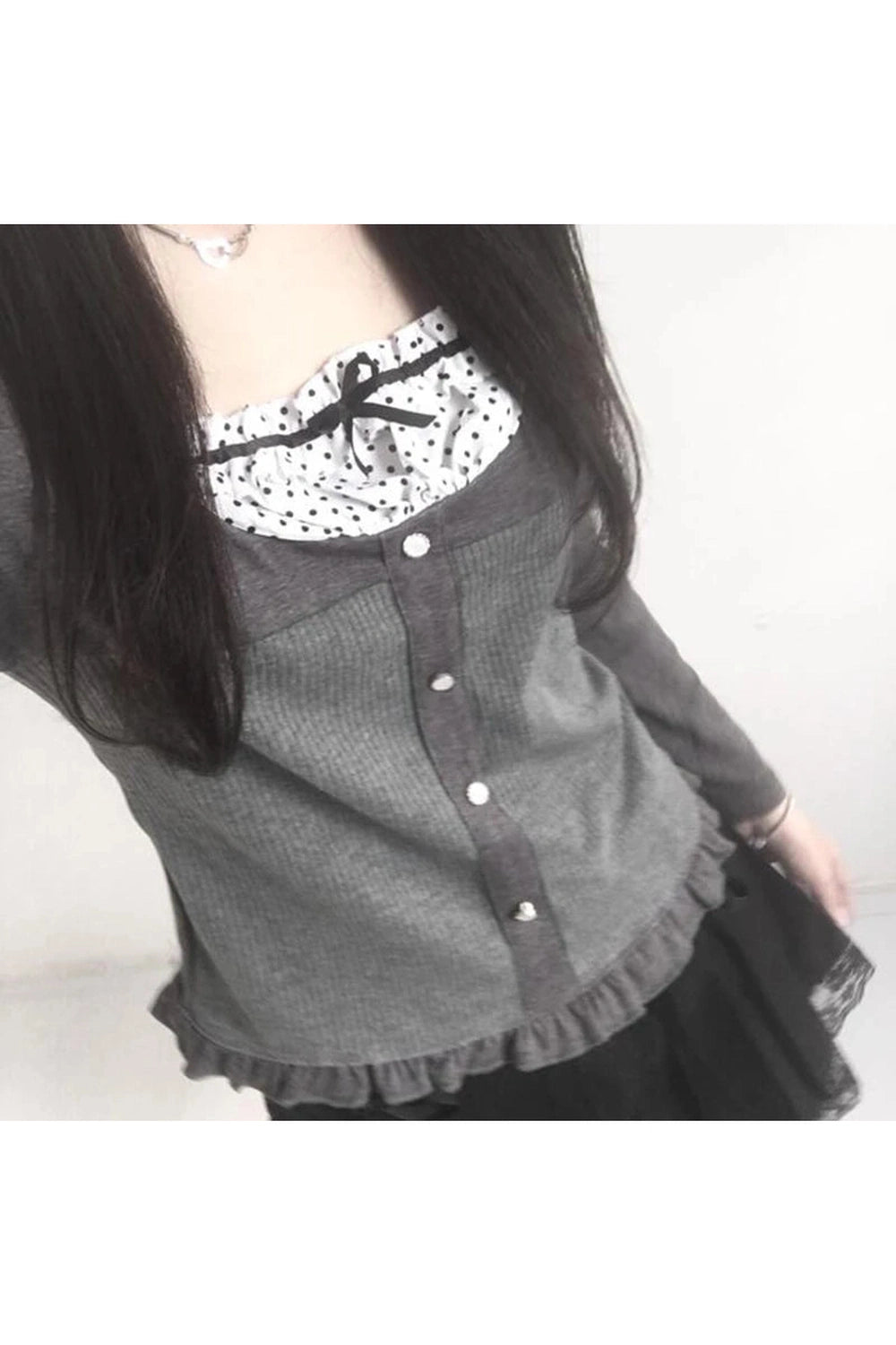 Acubi Graphite Glamour Ruffle Cardigan Shoptery
