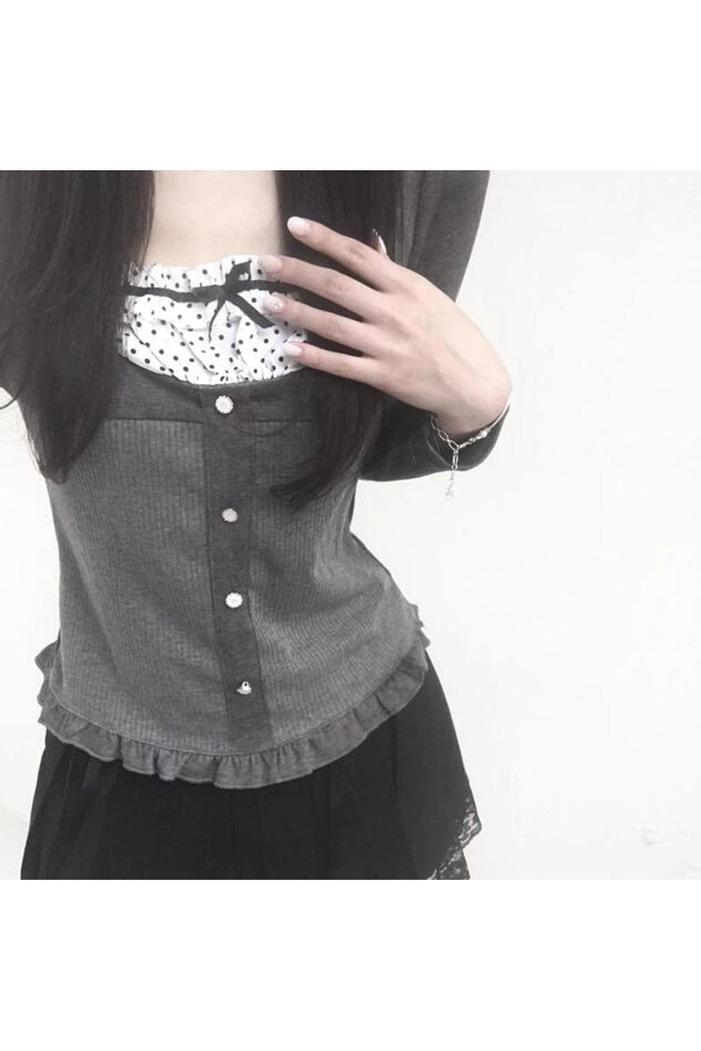 Acubi Graphite Glamour Ruffle Cardigan Shoptery