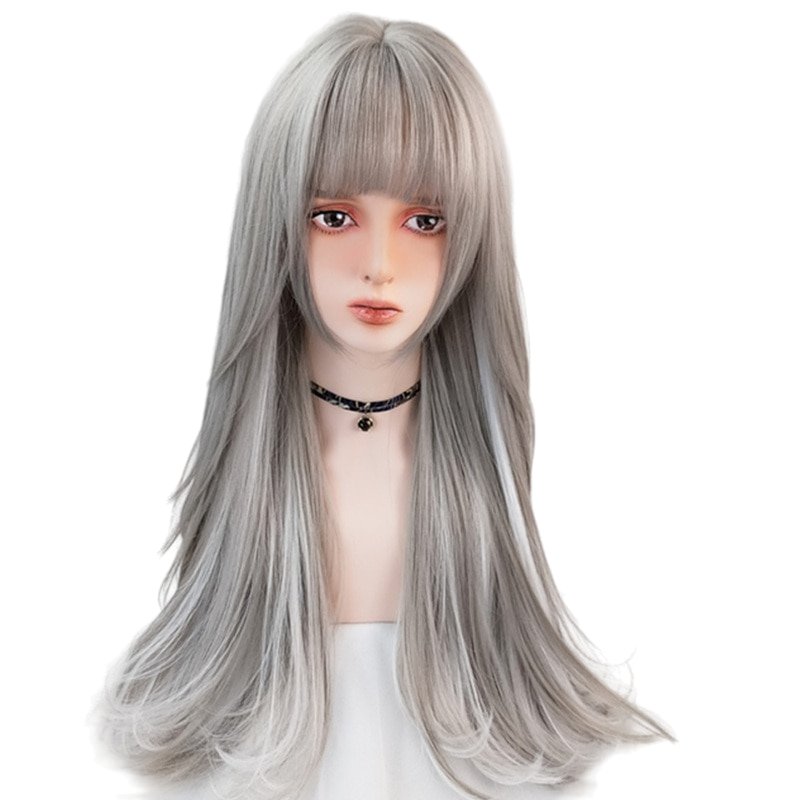 Gray Highlight Long Wig - Wigs